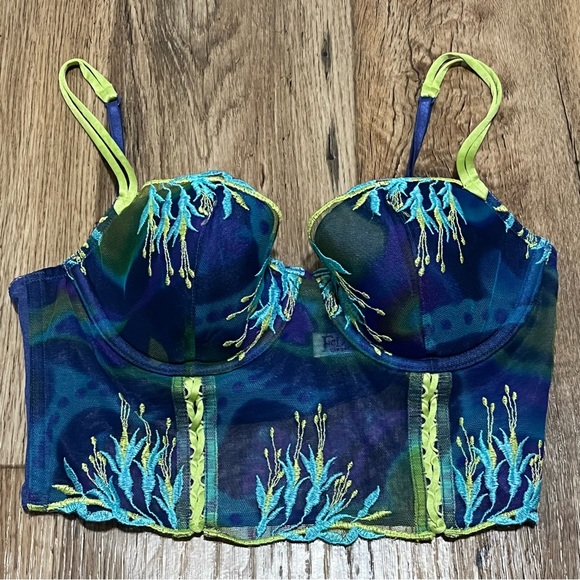 Y2K Bustier Corset Bra Size 36B Multicolor Tropical Print Preowned - Picture 3 of 12